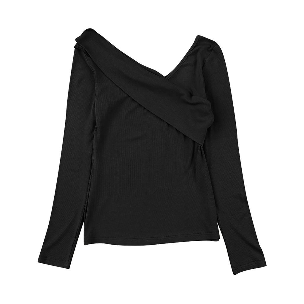 Women's Color V Neck Off Shoulder Long Sleeve Wrap Top Sexy Bandeau Top