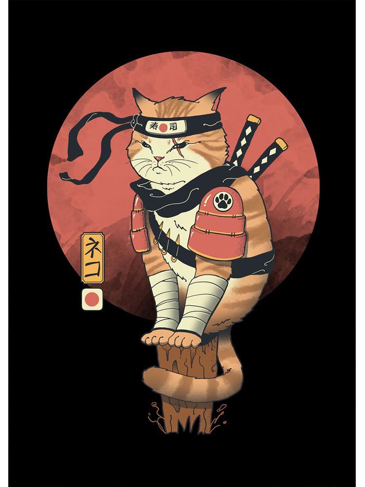 Retro japansk Samurai Cat Dog Poster Lerretsmaling Nordisk veggkunst for moderne stuedekorasjon