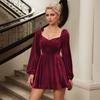 Foreign Trade Women's French Party Party Burgundy Dress Spring and Summer High Waist Korean Velvet Bud Dress