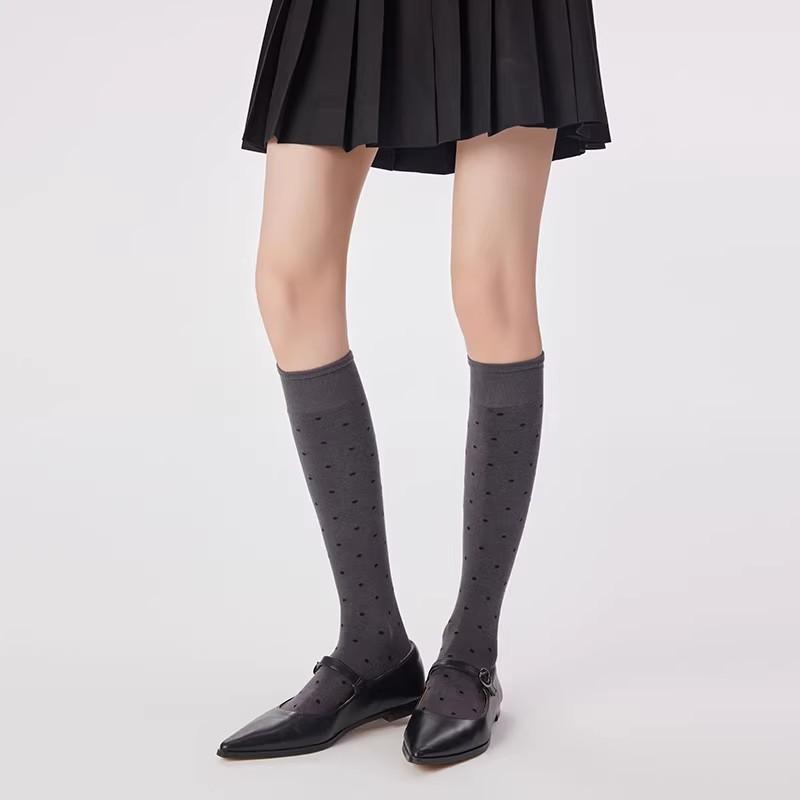

Korean Polka Dot Long Socks Lingerie Antislip High Tube Knee Sock Women Summer Nylon Thin Breathable Lolita Kawaii Stockings One Size сірий