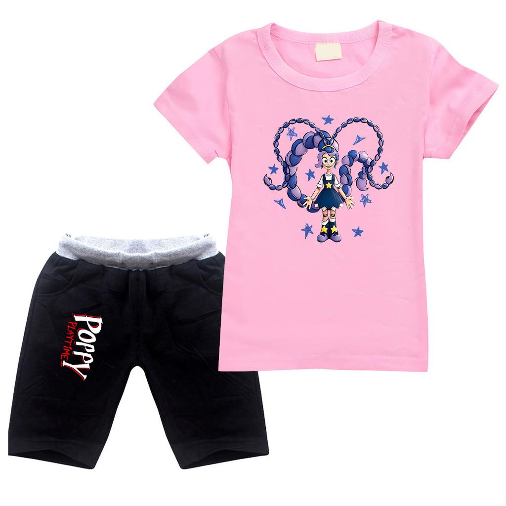 4140  Kids Girls Lily Lovebraids Printed Round Neck Short Sleeves Top Shorts Tracksuit Sets