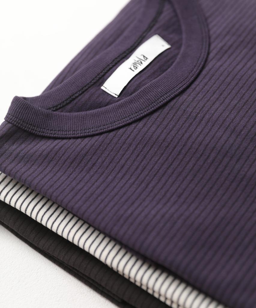 Lambeulla Binding Stripe Short Sleeve T-Shirt [Dark Purple]