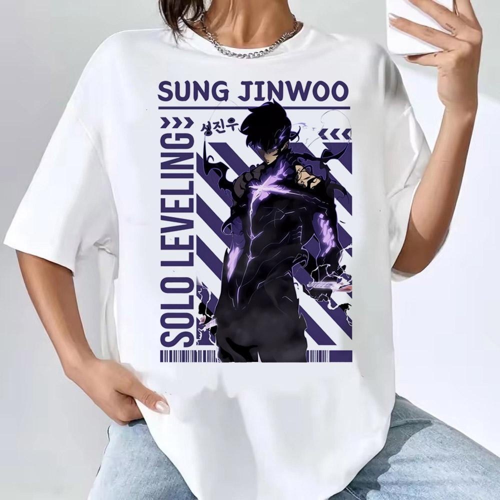 Solo Leveling T-Shirt Sung Jinwoo New Anime Manga Tshirt Men Women Clothing Short Sleeve Cartoon T Shirt