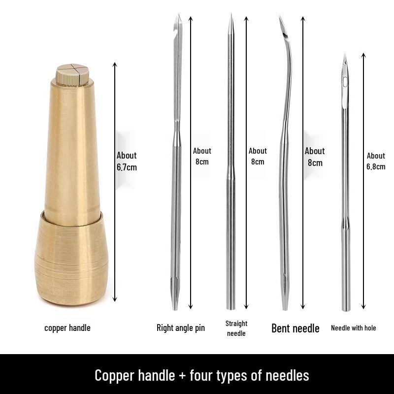Copper Awl & Curved Needle Set for Shoe Repair - Includes Thousand-Layer Awl, Straight Hook, Waxed Thread, and Detachable Crochet Hook