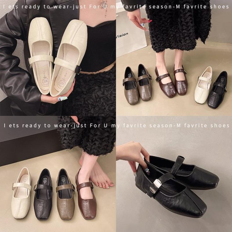 Mary Jane shoes women's autumn new one-word shallow mouth single shoes retro square head small leather shoes