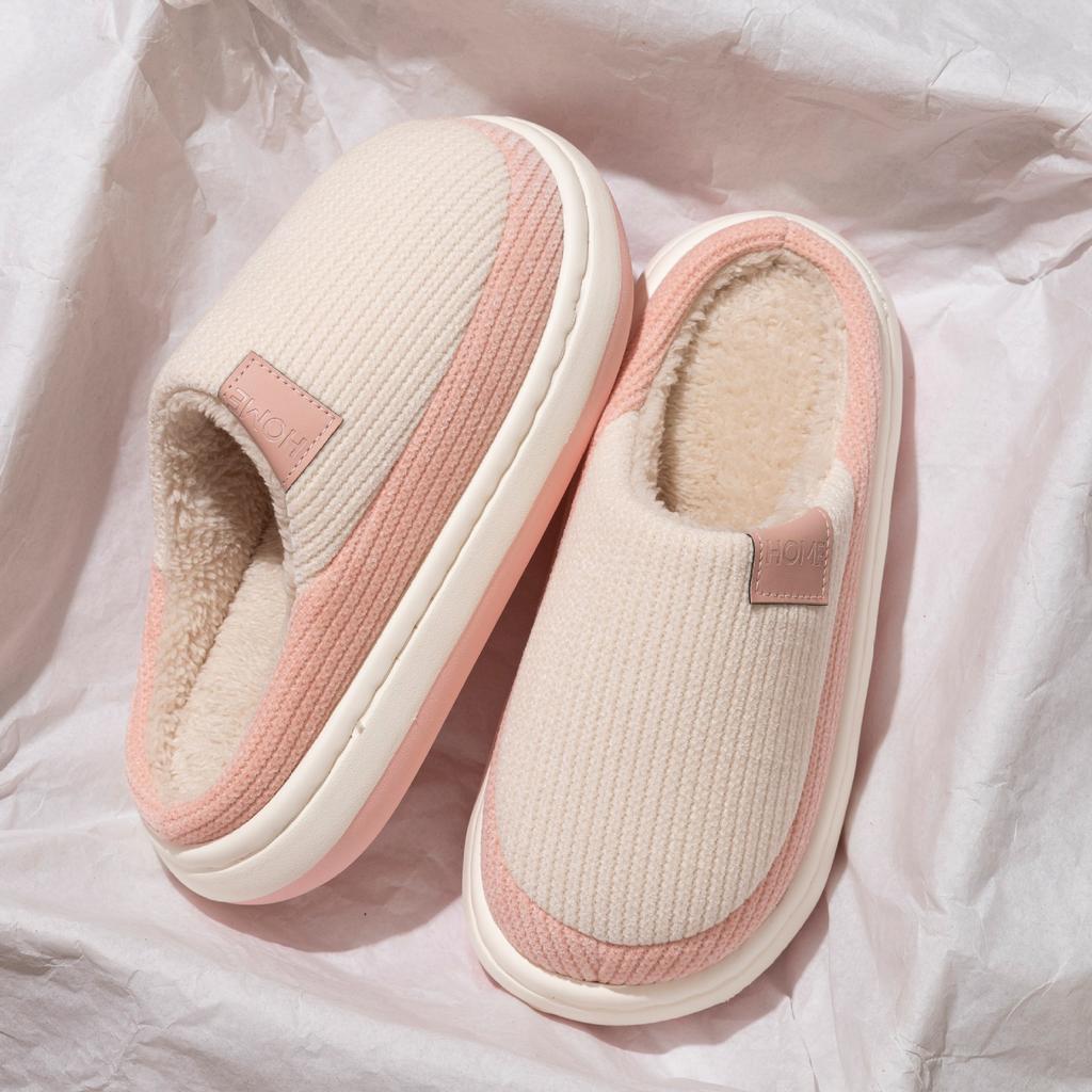 Cotton slippers women's velvet thickened winter thick bottom new non-slip bag and confinement home indoor household wool slippers men