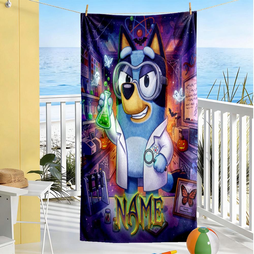 Halloween Bluey Party Personalized Name Beach Towel Quick-Dry Soft Microfiber