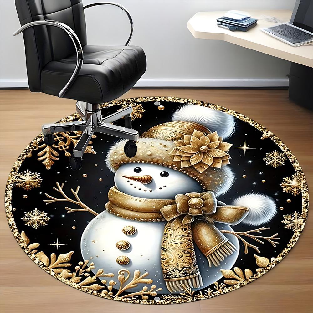 1PC Snowman Winter Wonderland Office Round Area Rug, Mat Suitable For Office, Under Office Chairs Bedroom Living Room Home Decor, Room Deco