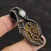 Ammonite Fossil Pendant Copper Wire Wrapped Pendant Moonstone Gemstone Pendant Handmade Copper Wire Wrap Jewelry Designer Pendants For Gift