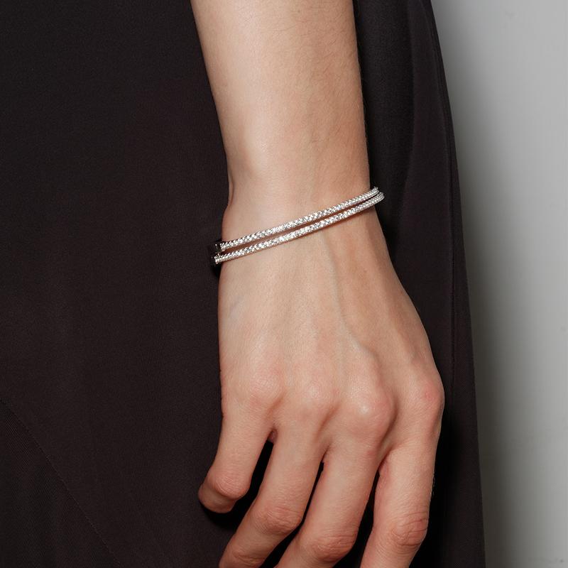 925 Silver Luxury Zirconia Round Bangles For Women Girl Silver Color Metal Crystal Wristlet Jewelry Wedding Festival Trendy Gift