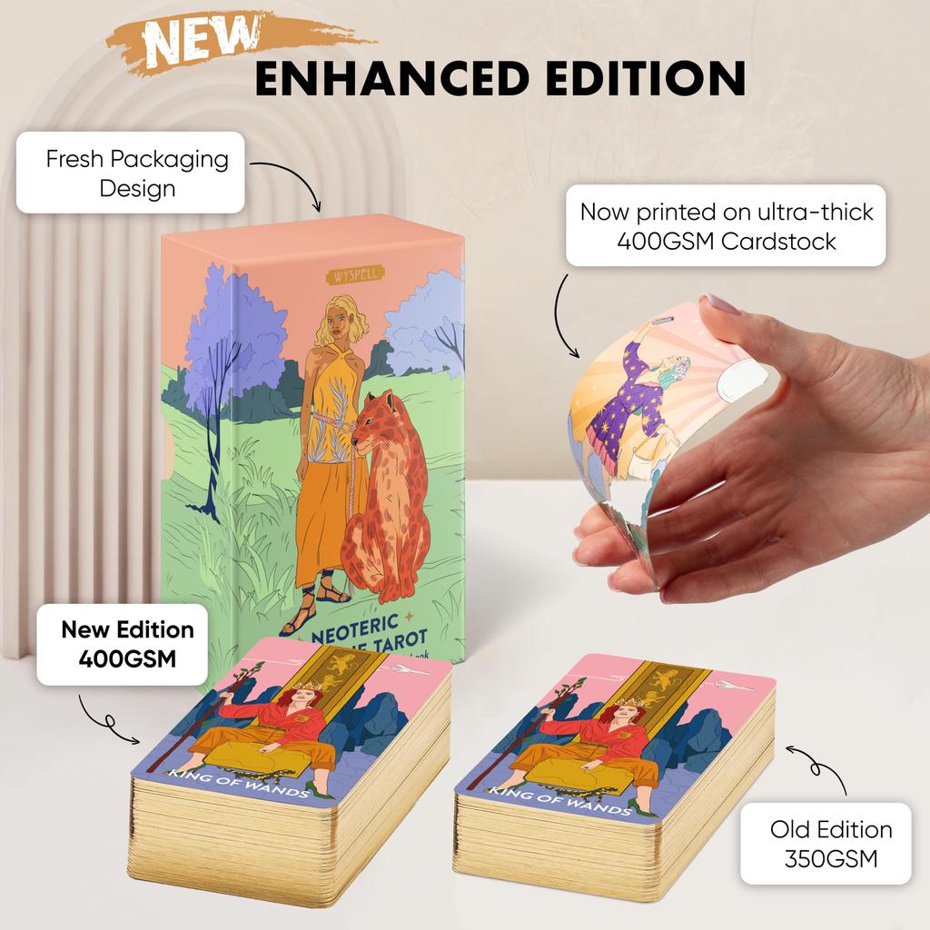 Wyspell Feminine Tarot Card Deck – Borderless – Guidebook Included – Neoteric Beginner Tarot Deck Cards