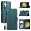 For Samsung Galaxy S25 Ultra Case 3D Rhombus Grid Imprinted Wallet Leather Phone Cover with Lanyard