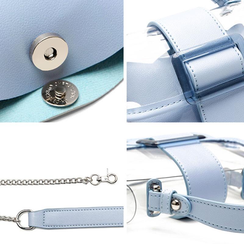 IELGY Fresh And Sweet Jelly Bag Girl Fashion Portable Magnetic Button PVC White Spring And Summer Ins Transparent Bag Chain Handbag Son-mother Bag