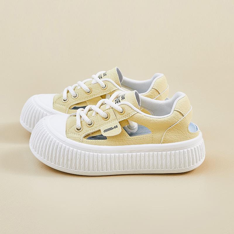 

Летние белые туфли, новый стиль для студенток, полые дышащие толстые подошвы, повышенная повседневная обувь 40