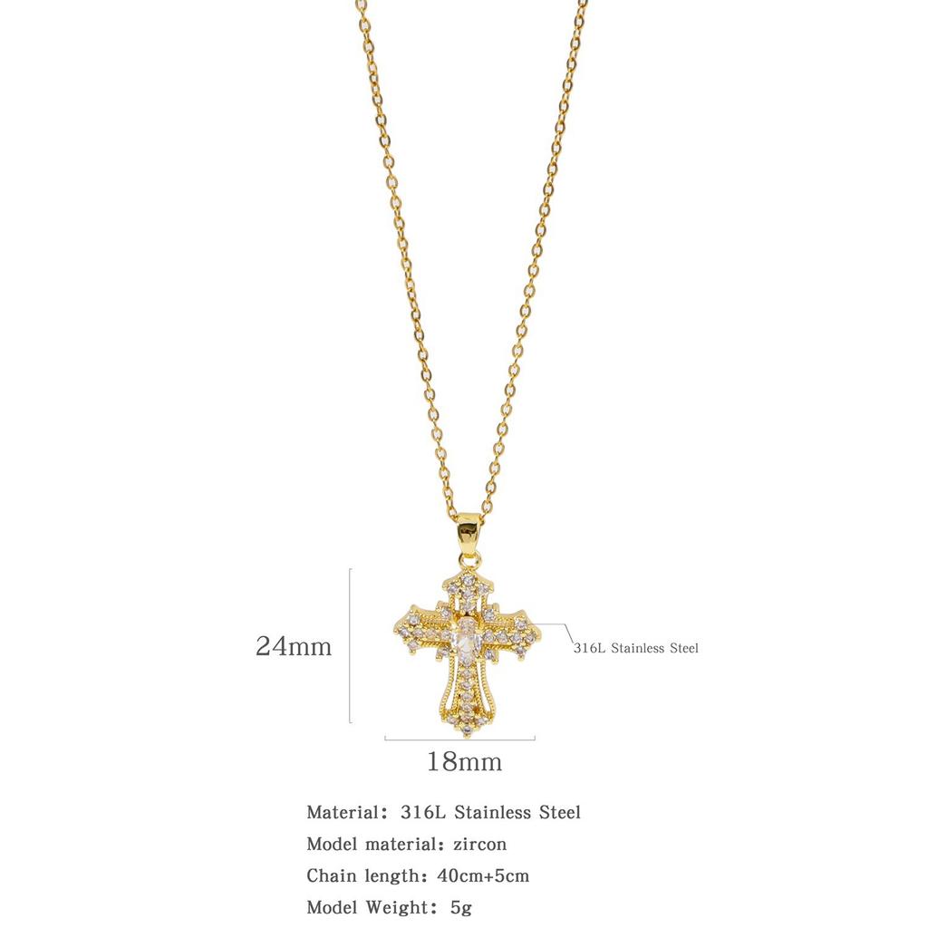 Hip Hop Luxury Zircon Cross Pendant Necklace Stainless Steel Chain Jewelry Gifts for Women Men