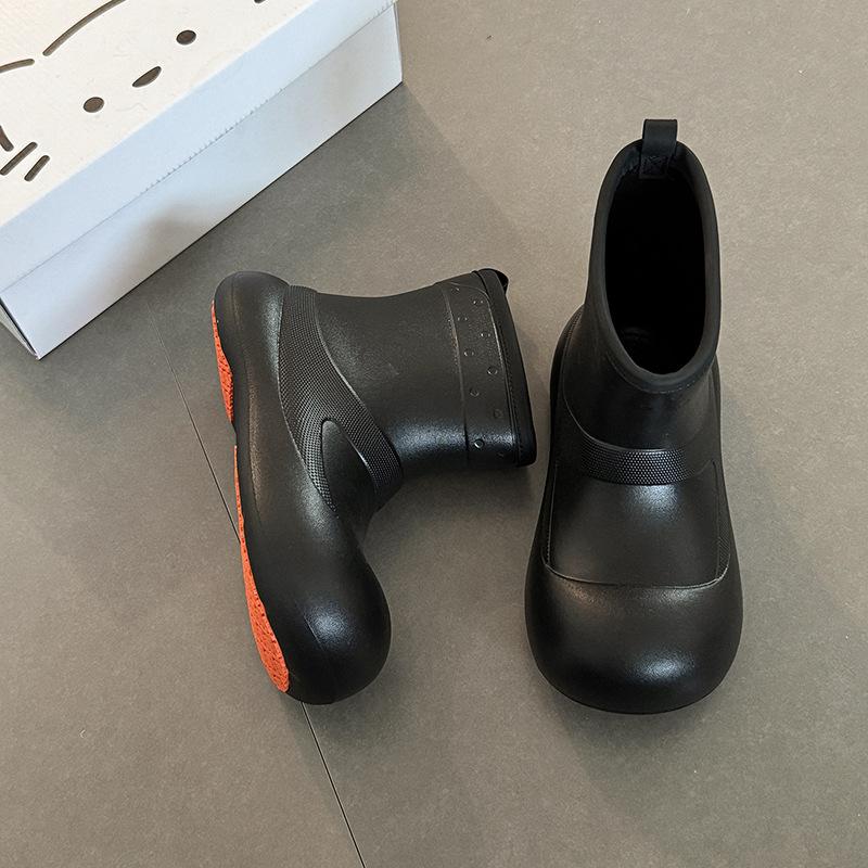 

Ретро круглый носок платформа обувь с большой головой шнуровка резиновые сапоги женские 2025 летняя мода однотонные нескользящие платформа повседневные короткие сапоги 36