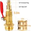 Dual Purpose Winterize Adapter with Quick Plug&3/4" GHT Thread, Brass Made Winterizing Quick Fitting with Ball Valve, Easy Blow Out Water To