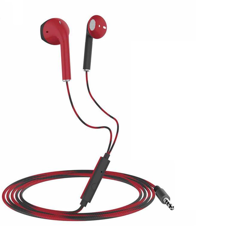 

3.5mm AUX Wired Earphones Half In Ear Stereo Headphones with Mic Noise Cancelling Headset for Mobile PC Laptop червоний