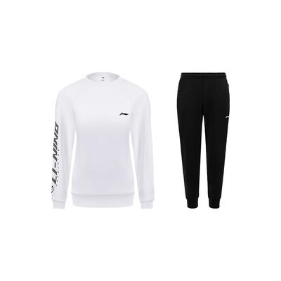 Rundhals Slim Fit Vielseitiger Pullover Sweatshirt Und Karottenhose Lässiges Set Damen Sweatshirt, Hose Weiß Schwarz AWDSD44-2+AKLTC39-1