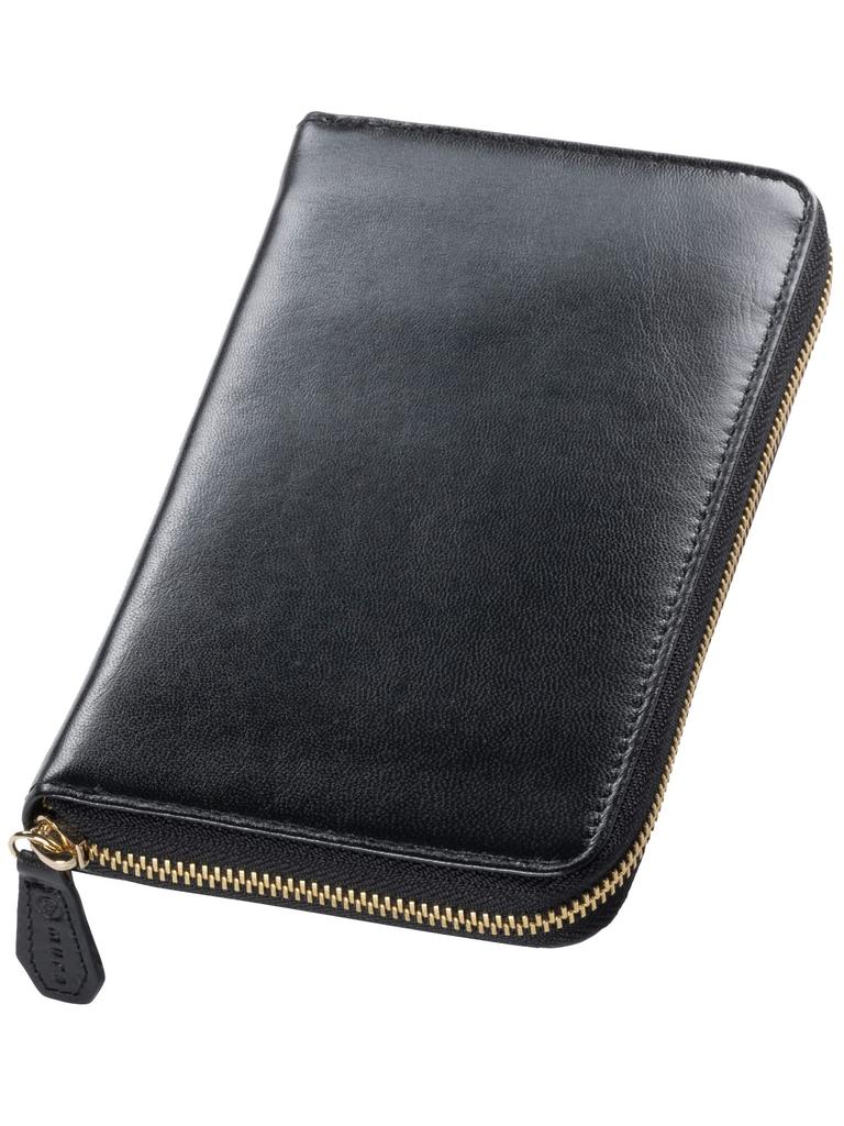 Passbook Goat Genuine Accordion [Mura] Case, Leather, Women's, Leather, Multi-Case, Anti-Magnetic, Anti-Skimming, (Black)