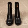 Fashion Black Elegant Heeled Square Toe Zipper Ladies Mid Calf Shoes Autumn Winter Comfortable Gyaru Goth Women's Half High Boots Sale