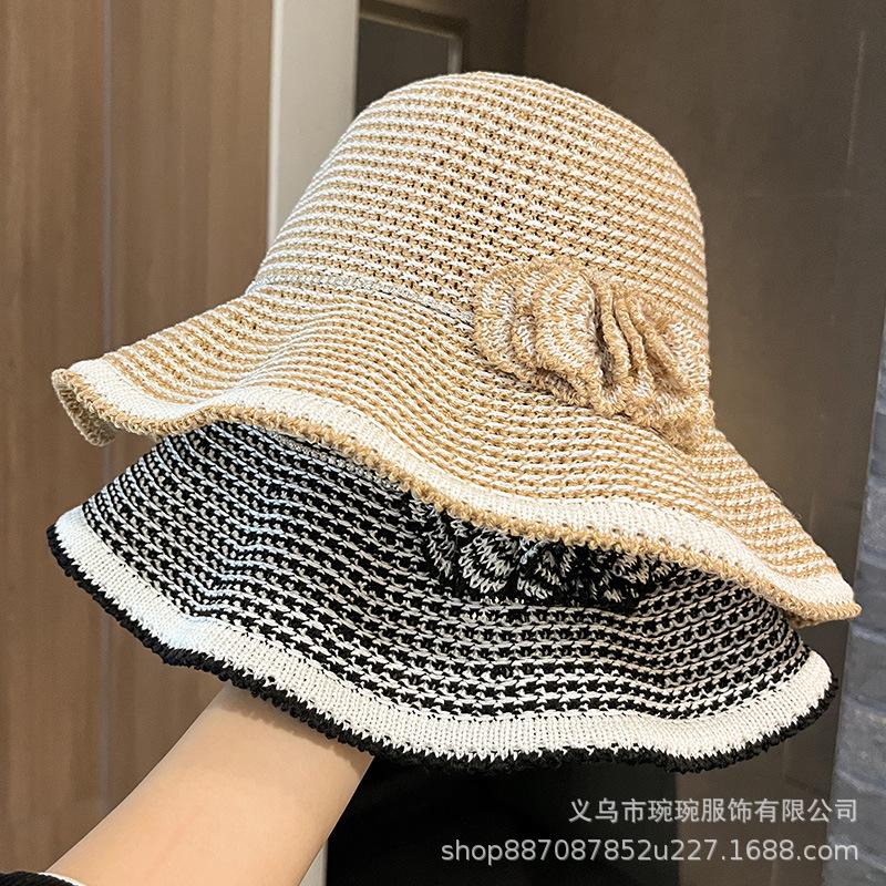 Summer crocheted flower knitted fisherman's hat children ruffle edge sun protection hat outdoor elegant travel sun hat
