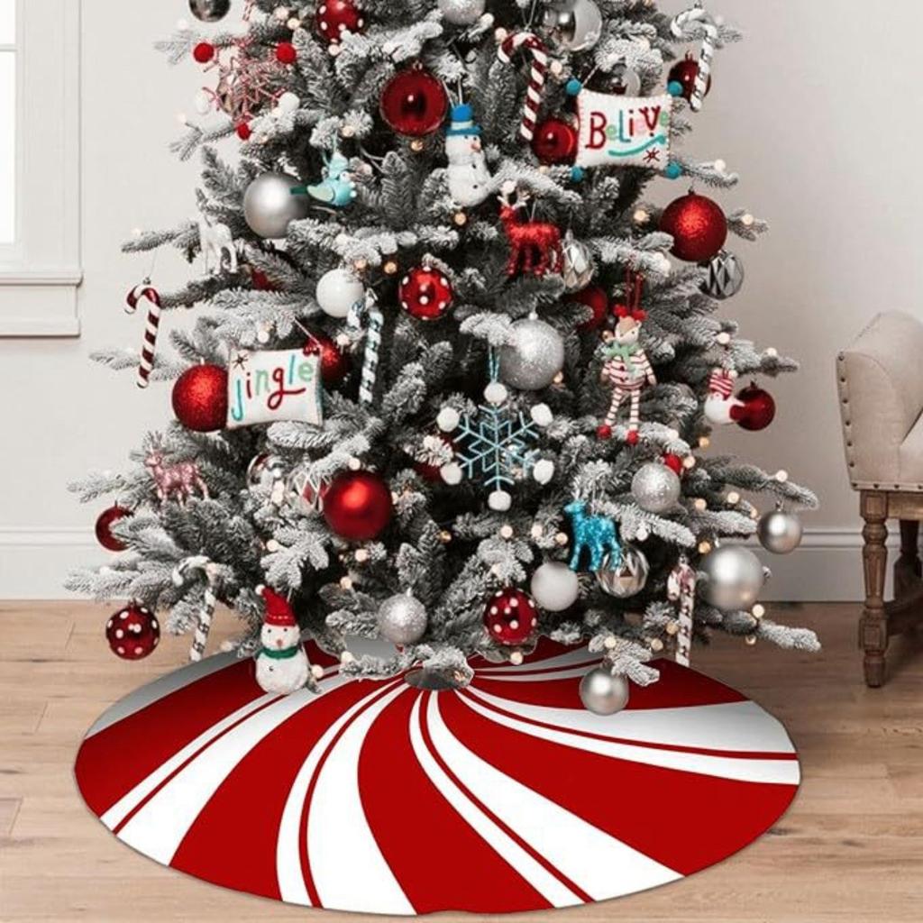 122cm Christmas Tree Skirt Printed Short Plush Tree Skirt Christmas Decorations