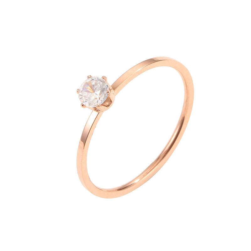 Solitaire Ring Stainless Steel Korean Fashion Thin Pinky Rings with AAA+ Cubic Zirconia Gold Color Jewelry for Women KBR111 5