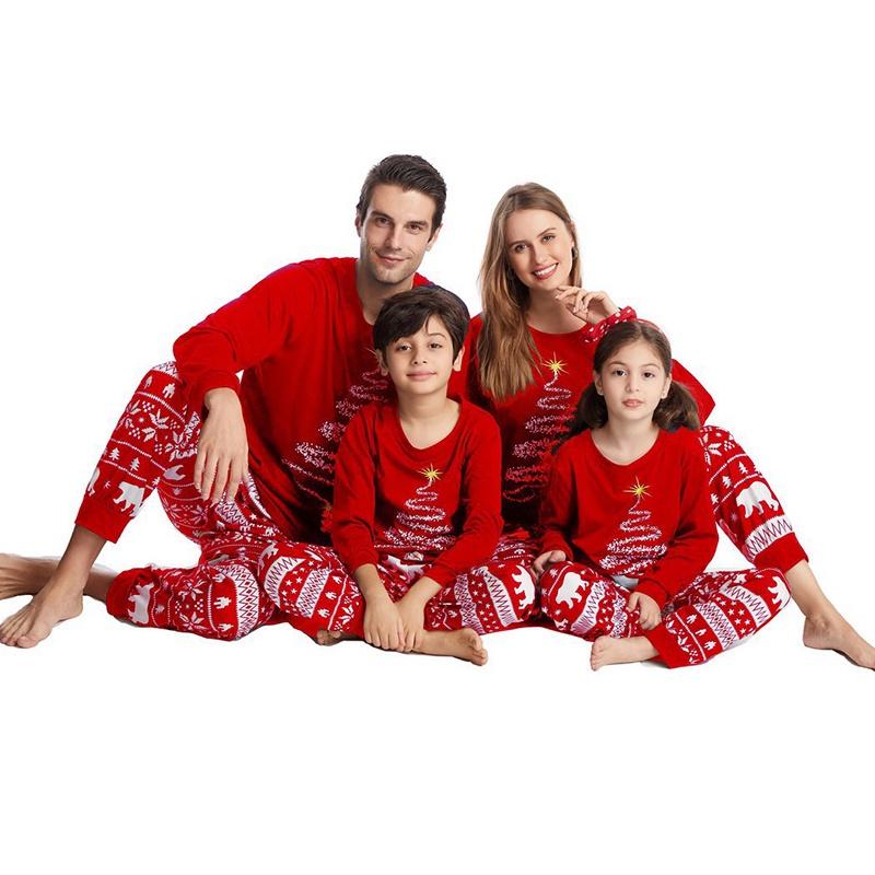 Christmas Santa Claus Matching Family Pajamas European And American Style Cartoon Print Cotton Blend