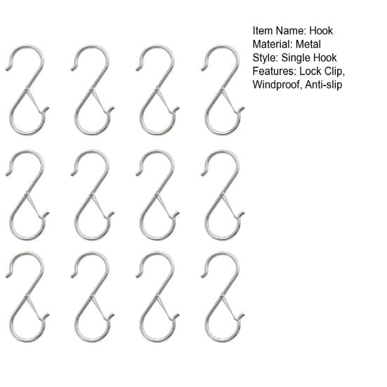 12 Pcs Bathroom Hooks Lock Clip Windproof Anti-slip Hanging Safety Buckle Heavy Duty S Hooks Hanging Plants Closet Hooks Clothes Kitchen Utensil Pots