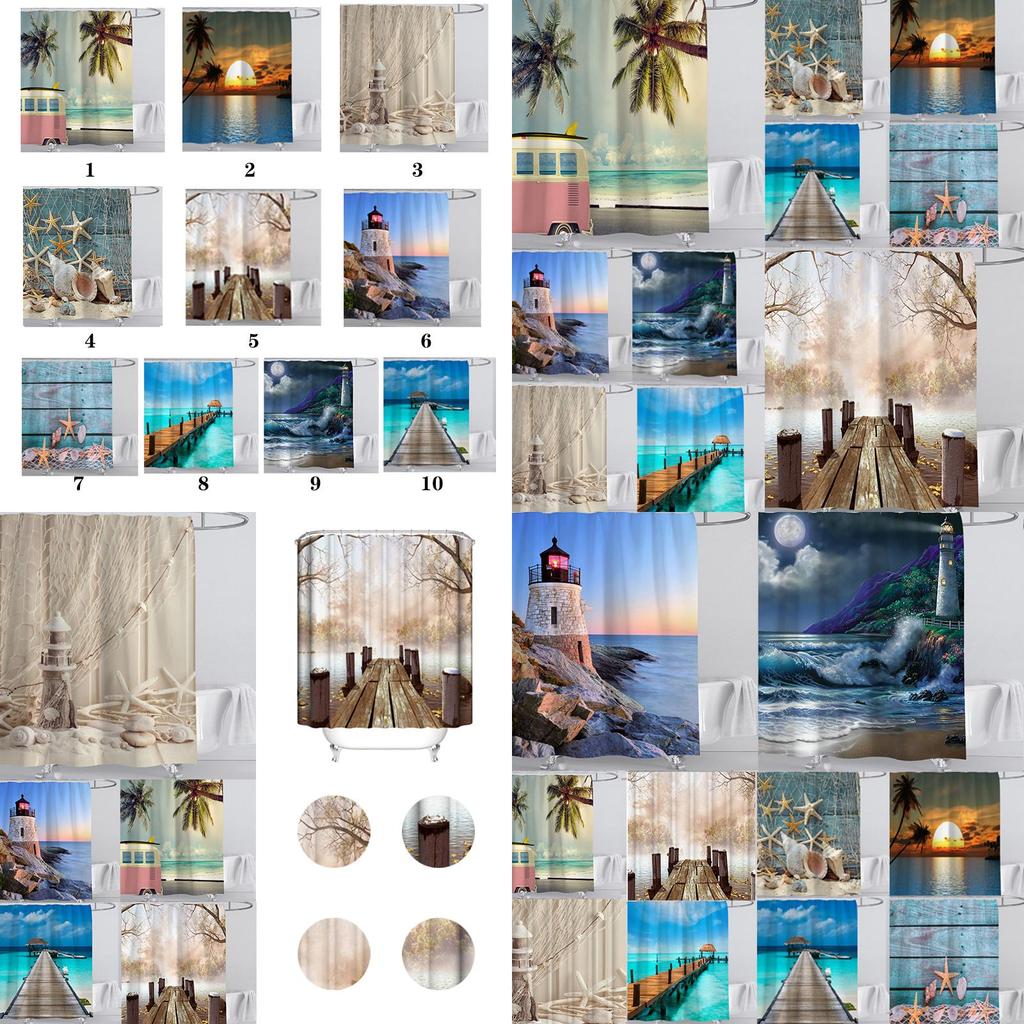 Lakeside Wharf Sea Bridge Blue Conch Starfish 3d Printing Digital Shower Curtain With Hooks