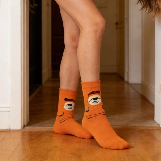 1 Pair Funny Expression Socks Autumn Winter Moisture Wicking Breathable Mid-calf Socks Men Women Stretch Sports Casual Crew Socks