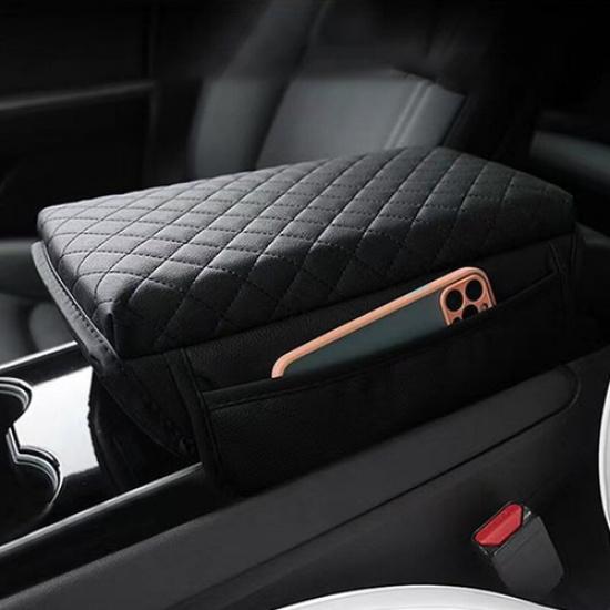 Car Armrest Pad Center Console Box Cover Faux Leather Protect Cushion w/Pocket #1