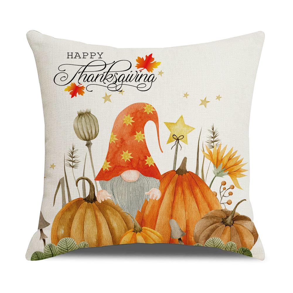 Linen Thanksgiving Pillow Cover Pumpkin Autumn Harvest Festival Pillow Cover Sofa Cushion