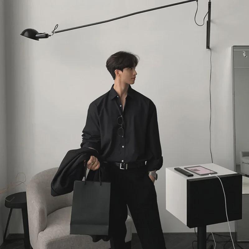 Men's British Yuppie Gray Long Sleeve Shirt - High-End, Mature Style, Oversized Trend