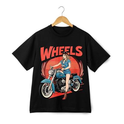 Camiseta Gráfica Vintage ''WHEELS'' para Garota Biker