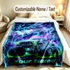 Monster Truck Theme Custom Blanket Personalized Name & Text Customized Soft Warm Throw Blanket Home Decor