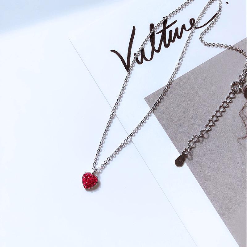 Little Red Heart Necklace: 925 Sterling Silver Clavicle Chain, Sweet & Versatile INS Style, Ideal Christmas Gift for Women.