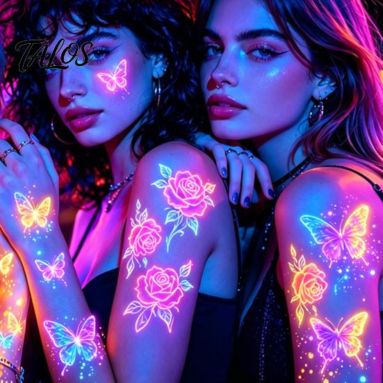 Talos 5 Sheets Butterfly Tattoo Stickers, Waterproof Temporary Flower Tattoos, Colorful Face Body Tattoos for Parties Night Club Music Festival