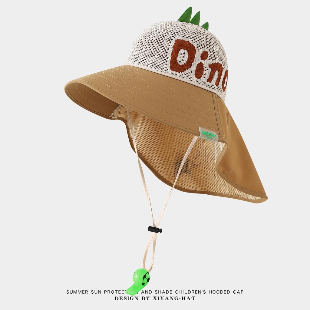 Kids Dinosaur Sun Hat Summer Mesh Breathable UV Protection Bucket Cap for Boys and Girls Fashionable Shade