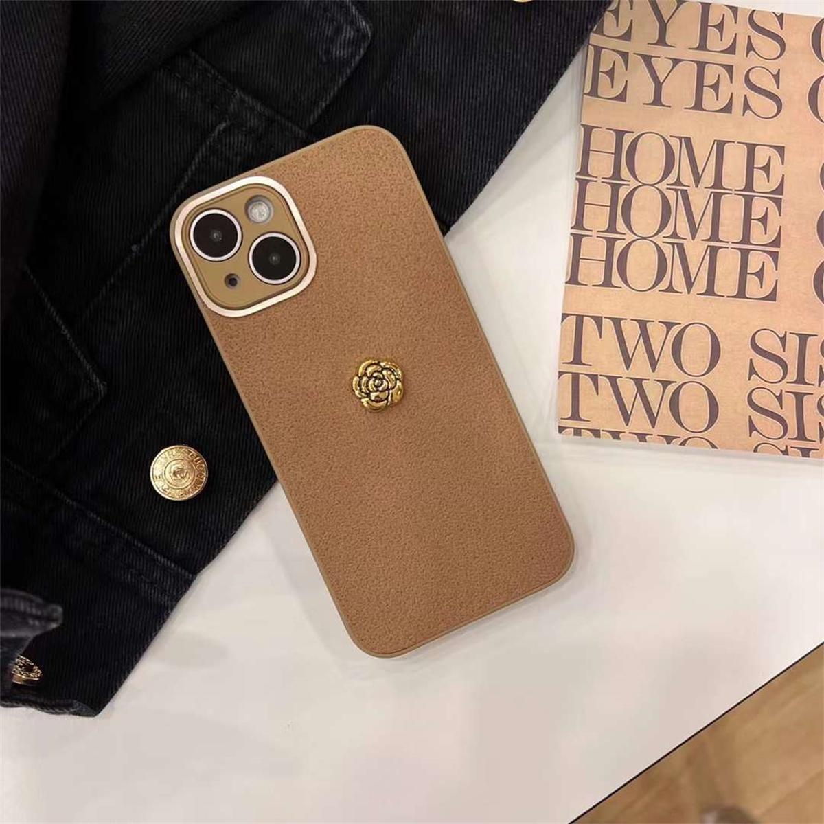 

Модный простой кожаный чехол с цветком камелии для iPhone 15 14 13 12 11 Pro Max X XS XR XS Max противоударный чехол iPhone 15 Pro Max кофейный