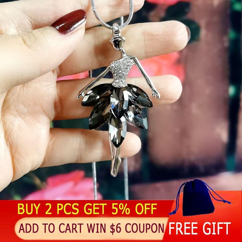 Elegant Charm Dancer Cubic Zirconia Blue White Color Dress Pendant Long Necklace For Women Retro Fashion Jewelry