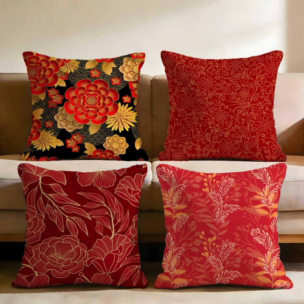 Vintage Gold Flowers Cushion Cover Multi-Scene Pillow Cover for Home & Car - Reversible, Soft & Durable for Daily Use