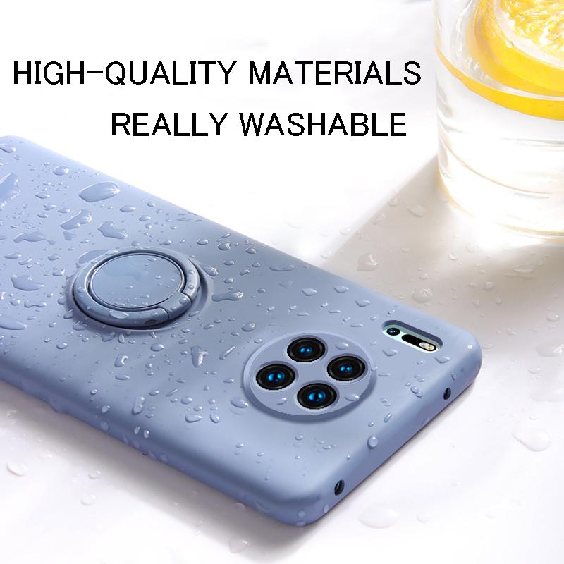 Metal Ring Holder Liquid Silicone Case For Huawei P40 P30 P20 Mate 20 30 Pro Lite Kickstand Nova 5T 6 7 SE Pro Honor 20S Cover