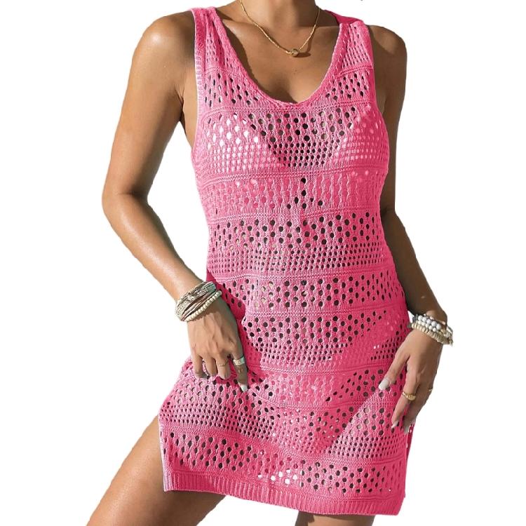 Elegant Knitted Hollowed Out Vest Dress Comfortable Beach Cover Up Dress for Pool Parties and Beach Vacation