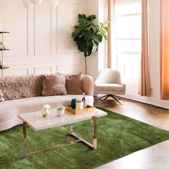 Tapis salon à poils longs toucher laineux vert rouillé 160x230