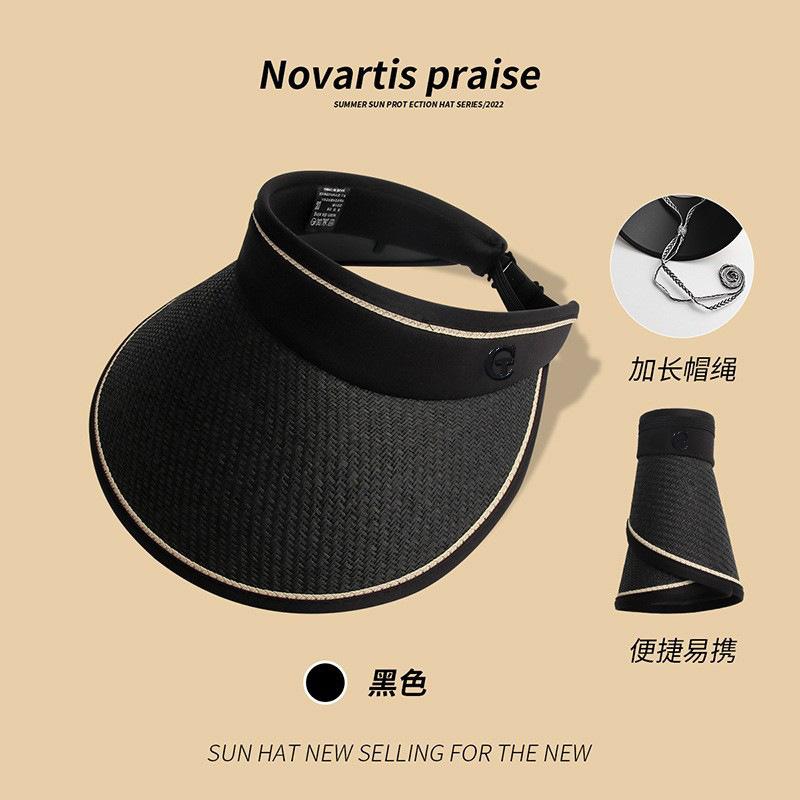 Empty Top Straw Hat Children's Summer Big Eaves Face Shading Sunscreen Hat Outdoor Cycling Vinyl UV Protection Sun Hat