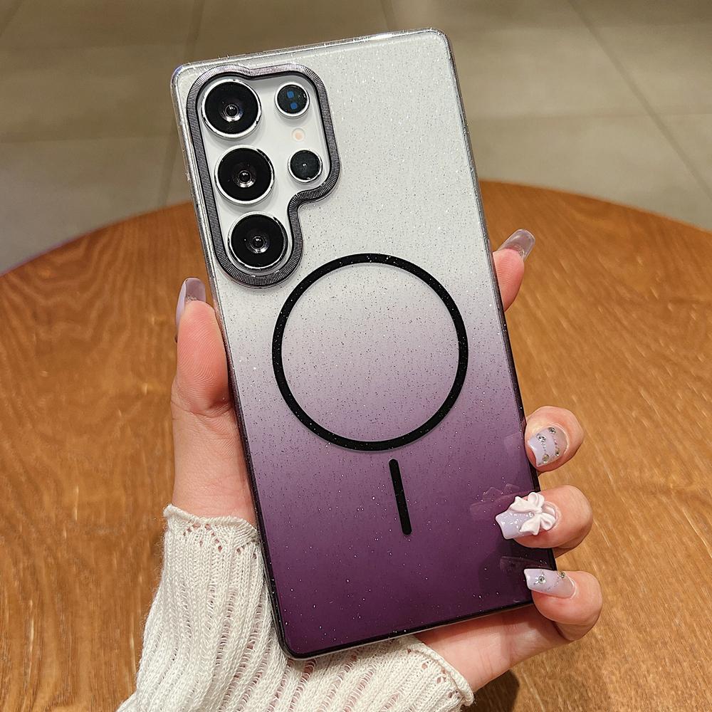 KEYSION Luxury Gradient Glitter Magnetic Phone Case for Samsung S22 S23 S25 Ultra S25+ Edge S24 FE Wireless Charging Shockproof Cover