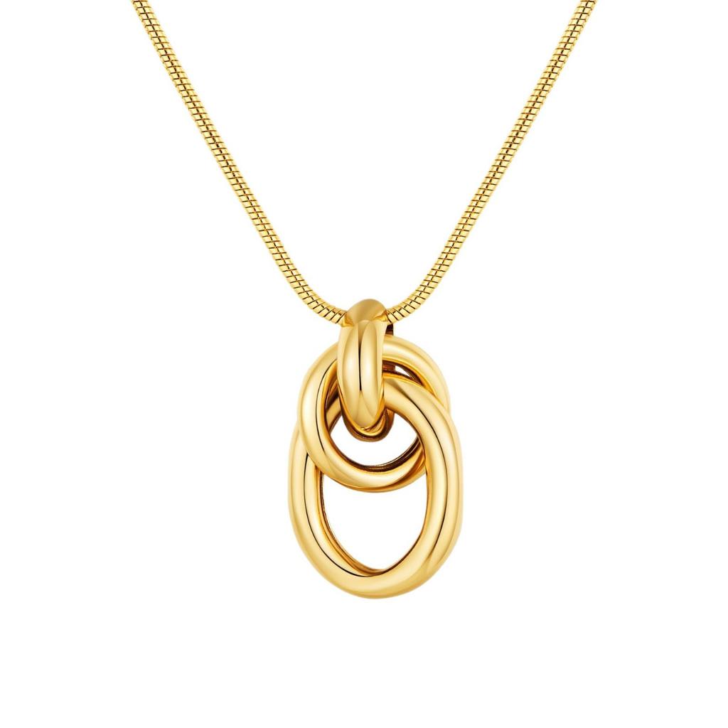  Gold Plated Stainless Steel Necklace Interlocking Rings Pendant Modern Minimalist Jewelry for Women