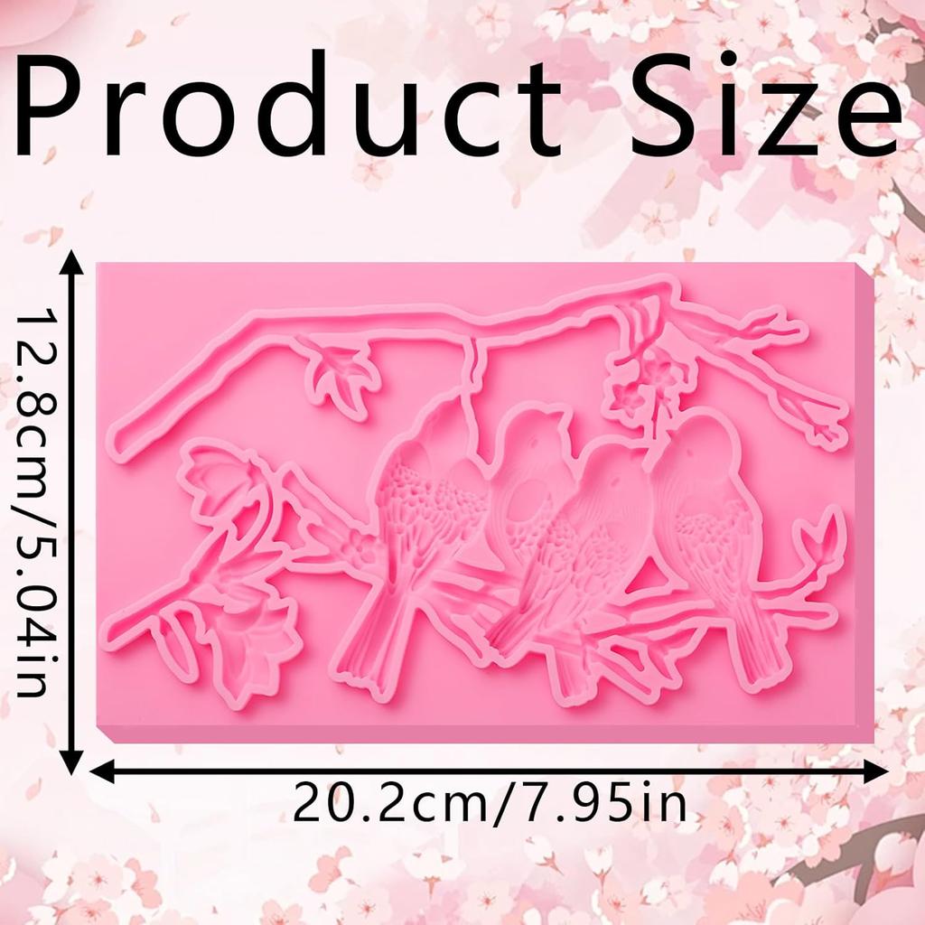 1 Pcs Magpie Fondant Mold, Plum Blossom Branch Chocolate Silicone Mold, for Cake Decoration Cupcake Topping Biscuit Candy Flower Paste Dough Marzipan